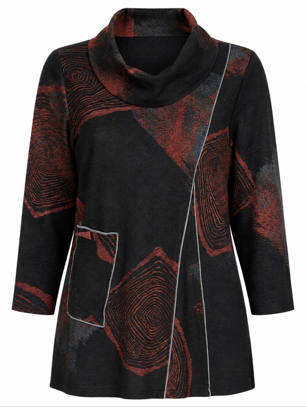 ALI MILES | Artsy Lagenlook Black Red Mixed Media 3/4 Sleeve Cowl Sweater | XL